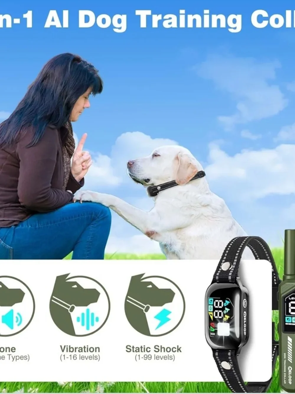 ELoop Dog Training Shock Collar Remote 3300FT IPX7 Rechargeable 3 Dog 5-120lb